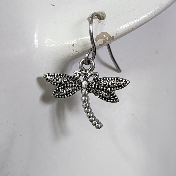 Silver Dragonfly Pendant Black Leather Cord Necklace Earrings Set New - Picture 10 of 11